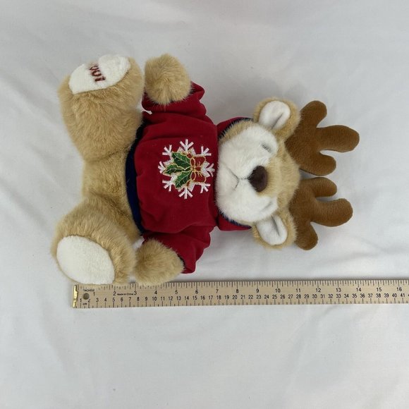 TB Toy Trading Co Tan Reindeer 13” Christmas Plush Red Snowflake Hoodie VTG 2001 - Picture 9 of 9